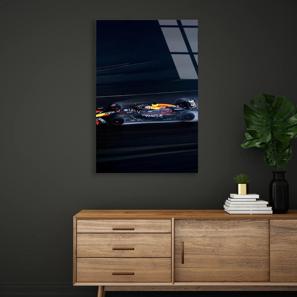 Red Bull Gece Sürüşü F1 Cam Tablo – Formula 1 Duvar Dekoru - DEG0798