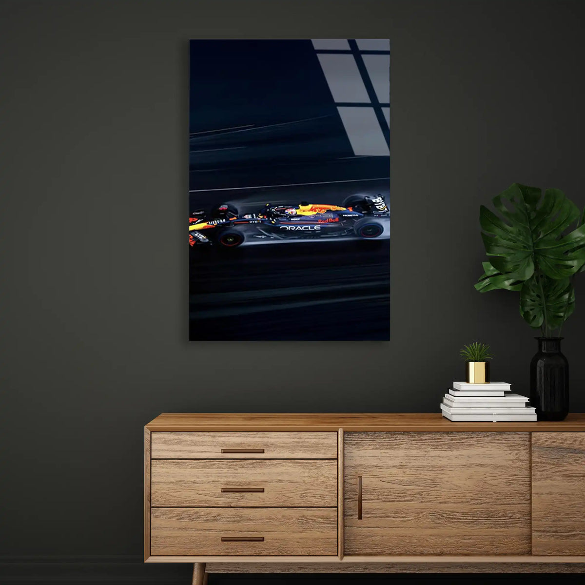 Red Bull Gece Sürüşü F1 Cam Tablo – Formula 1 Duvar Dekoru - DEG0798