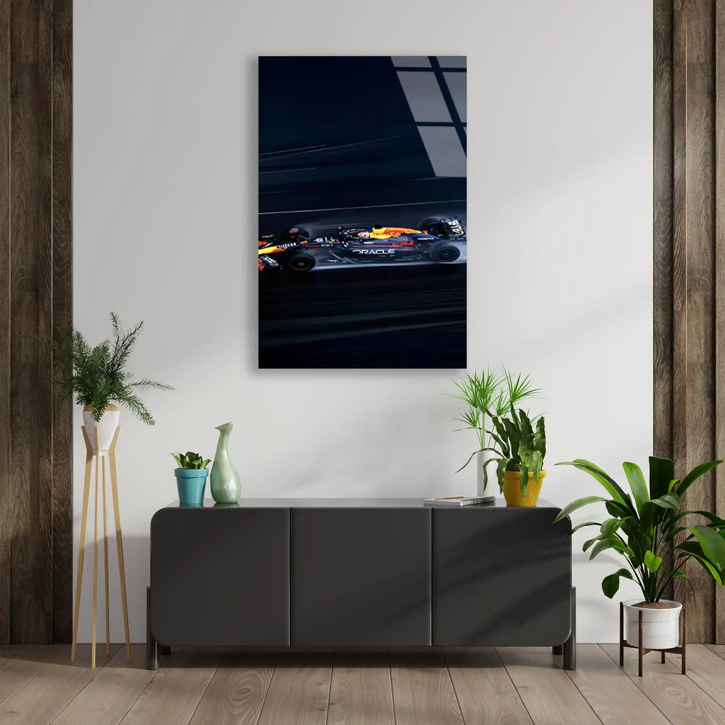 Red Bull Gece Sürüşü F1 Cam Tablo – Formula 1 Duvar Dekoru - DEG0798