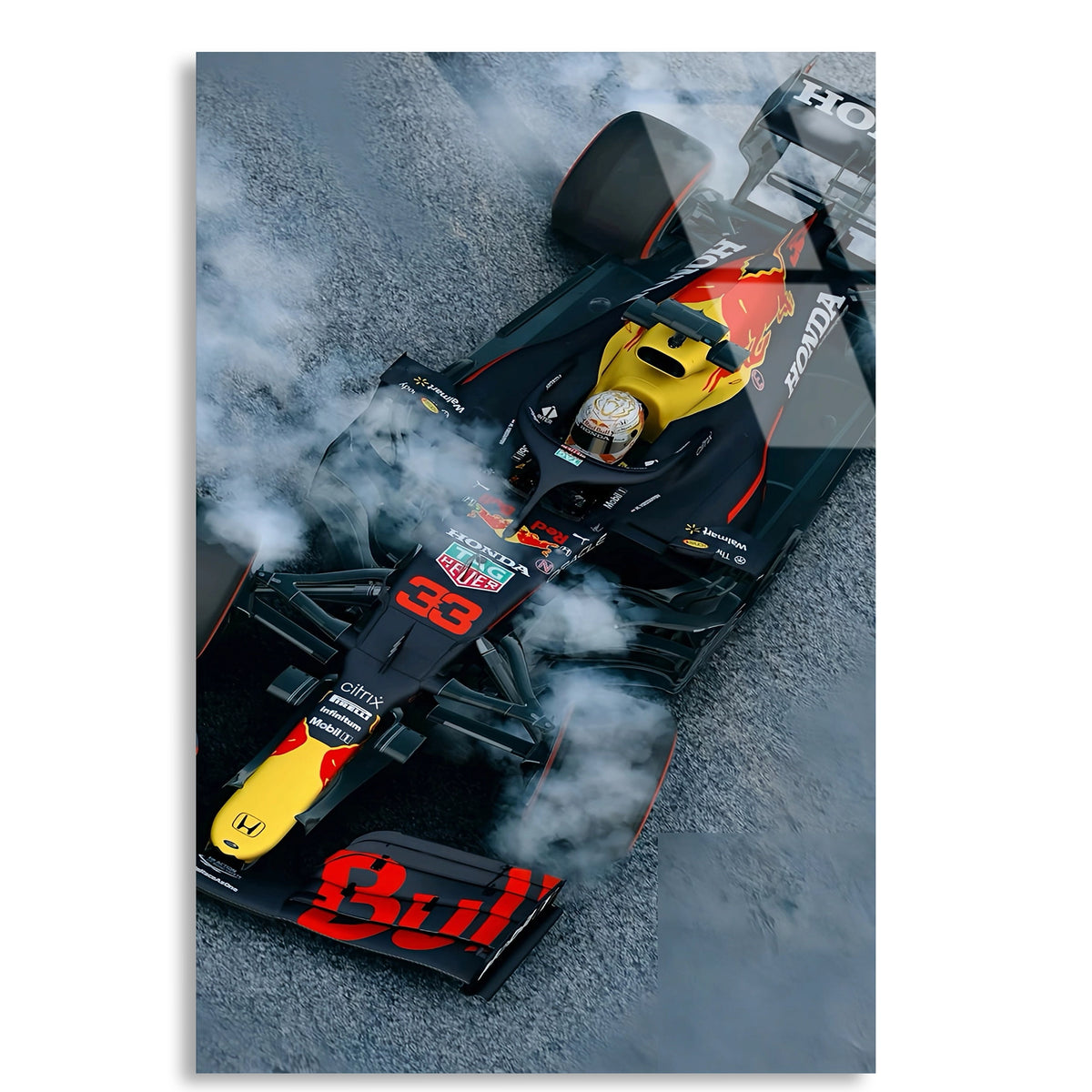 Red Bull Lastik Yakma F1 Cam Tablo – Formula 1 Duvar Dekoru - DEG0846