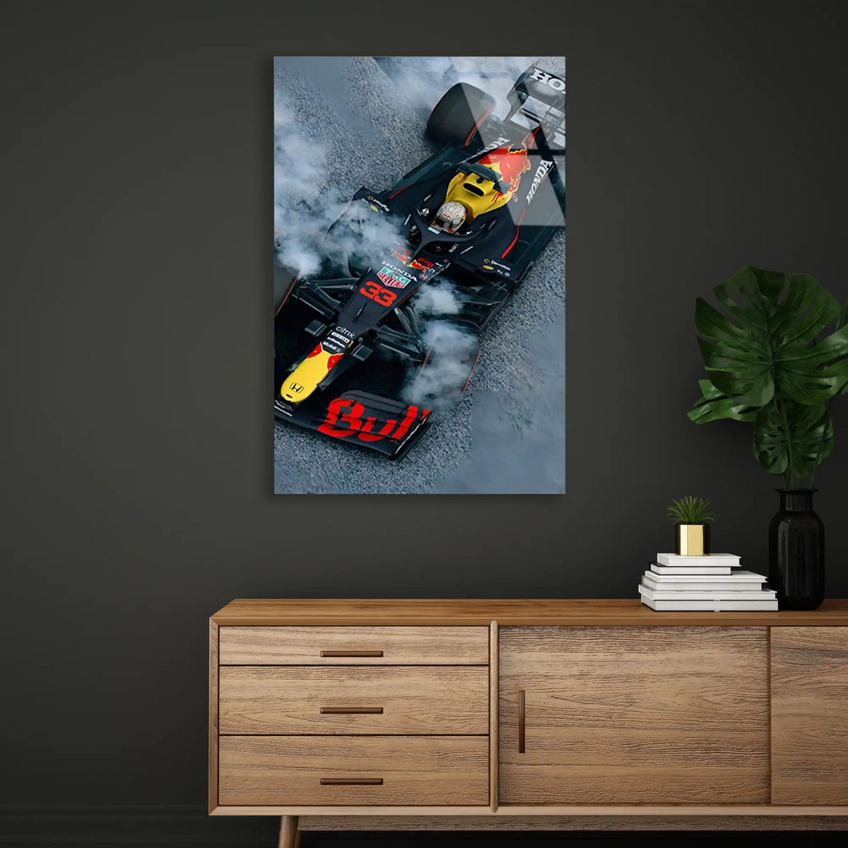 Red Bull Lastik Yakma F1 Cam Tablo – Formula 1 Duvar Dekoru - DEG0846