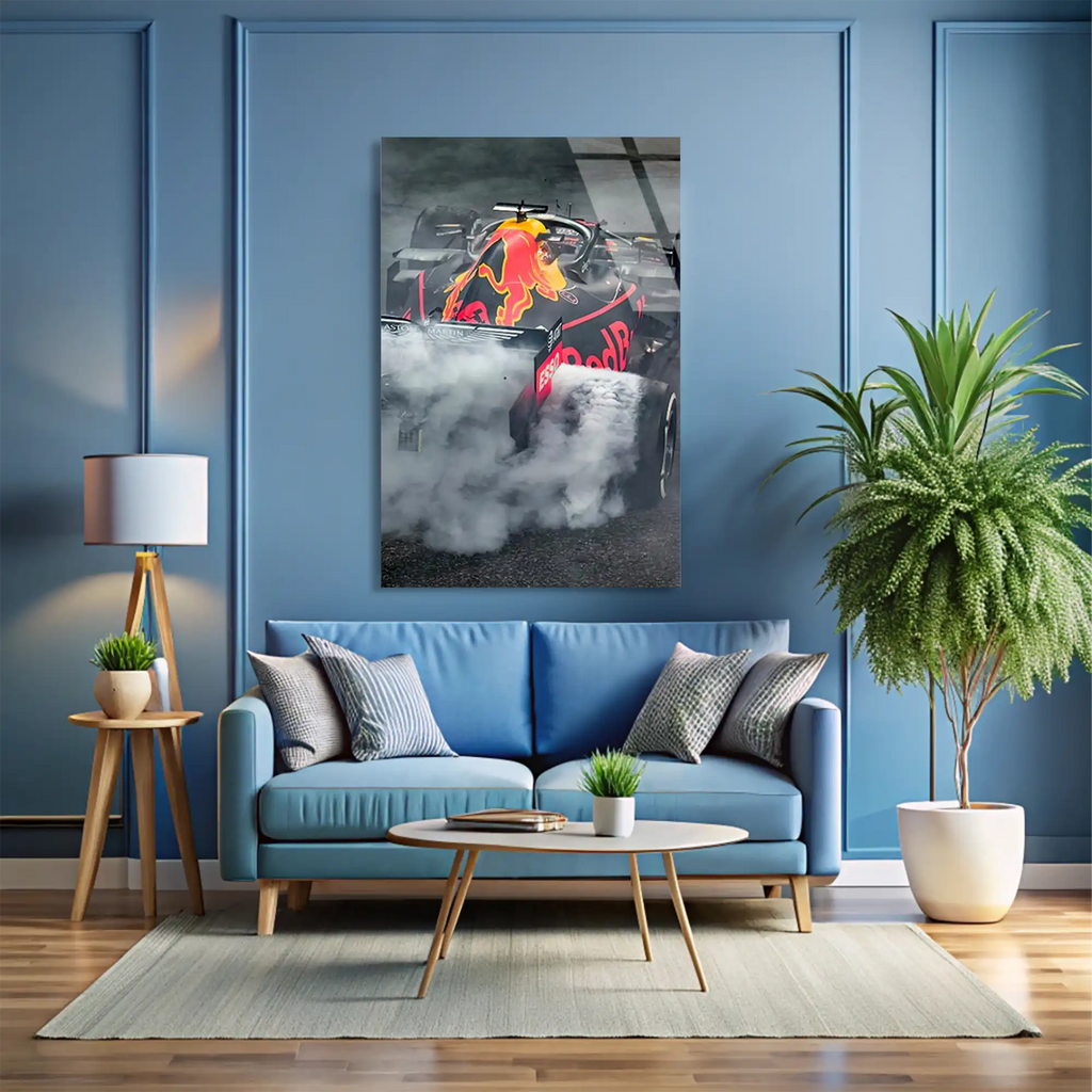 Red Bull Lastik Yakma F1 Cam Tablo – Formula 1 Duvar Dekoru - DEG0865