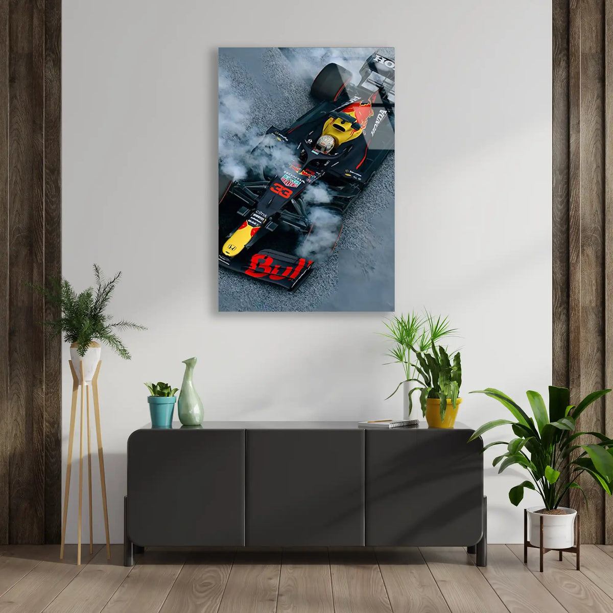 Red Bull Lastik Yakma F1 Cam Tablo – Formula 1 Duvar Dekoru - DEG0846