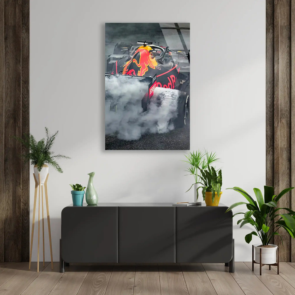 Red Bull Lastik Yakma F1 Cam Tablo – Formula 1 Duvar Dekoru - DEG0865
