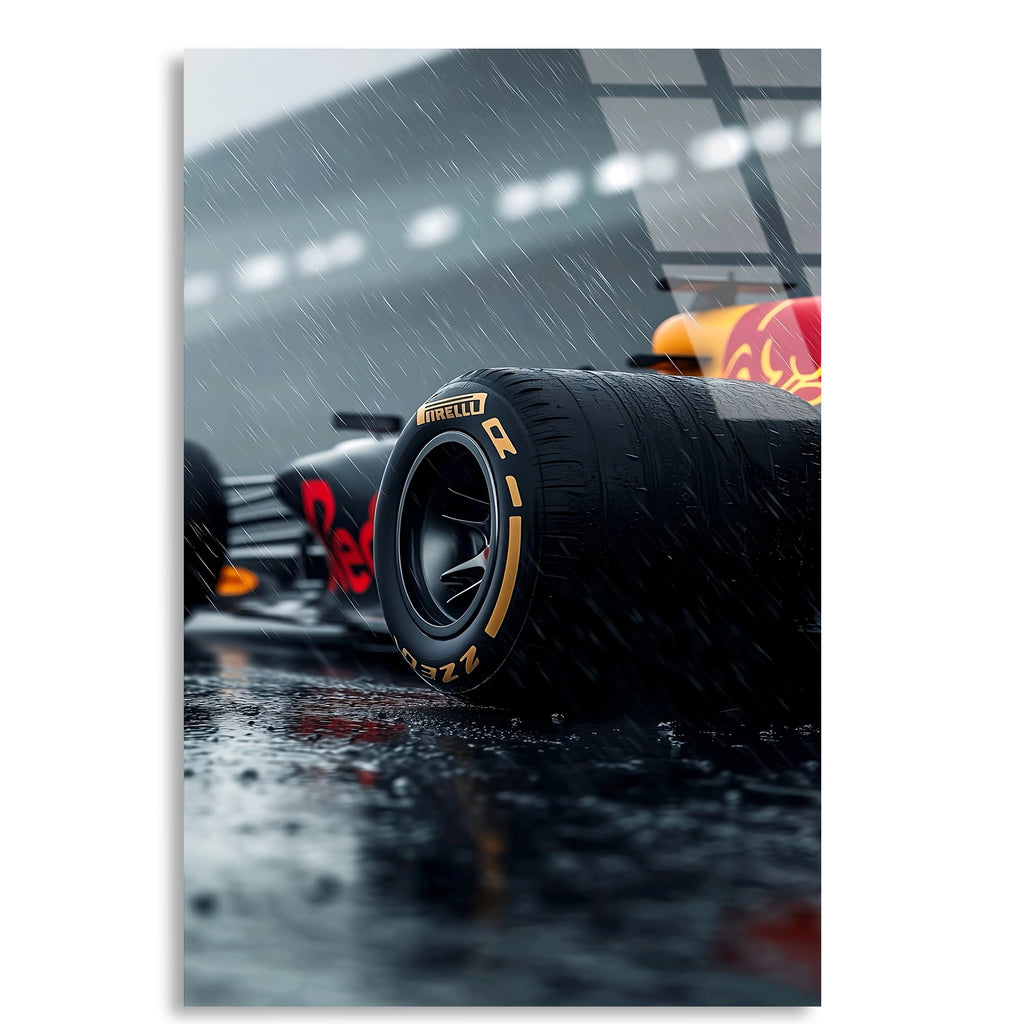 Red Bull Yağmur Yarışı F1 Cam Tablo – Formula 1 Duvar Dekoru - DEG0807