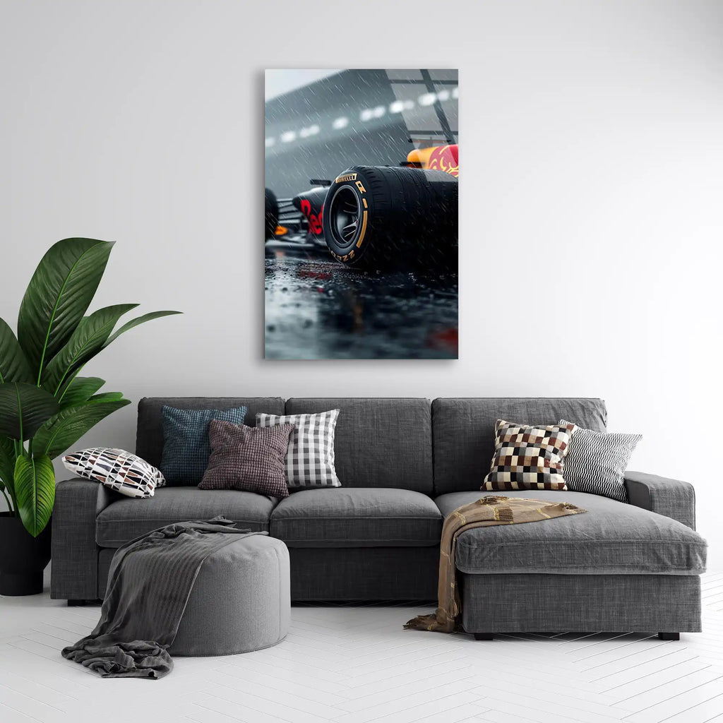 Red Bull Yağmur Yarışı F1 Cam Tablo – Formula 1 Duvar Dekoru - DEG0807