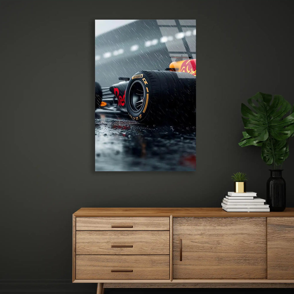 Red Bull Yağmur Yarışı F1 Cam Tablo – Formula 1 Duvar Dekoru - DEG0807