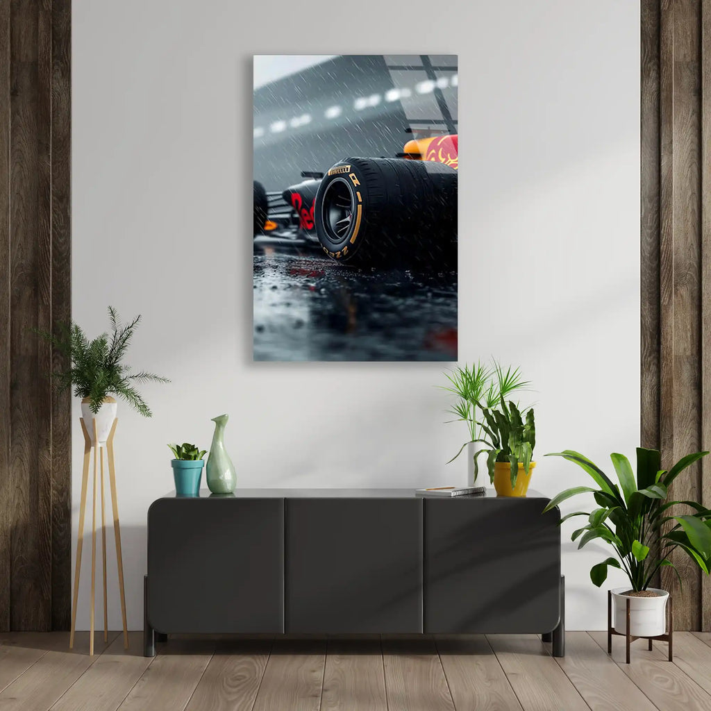 Red Bull Yağmur Yarışı F1 Cam Tablo – Formula 1 Duvar Dekoru - DEG0807