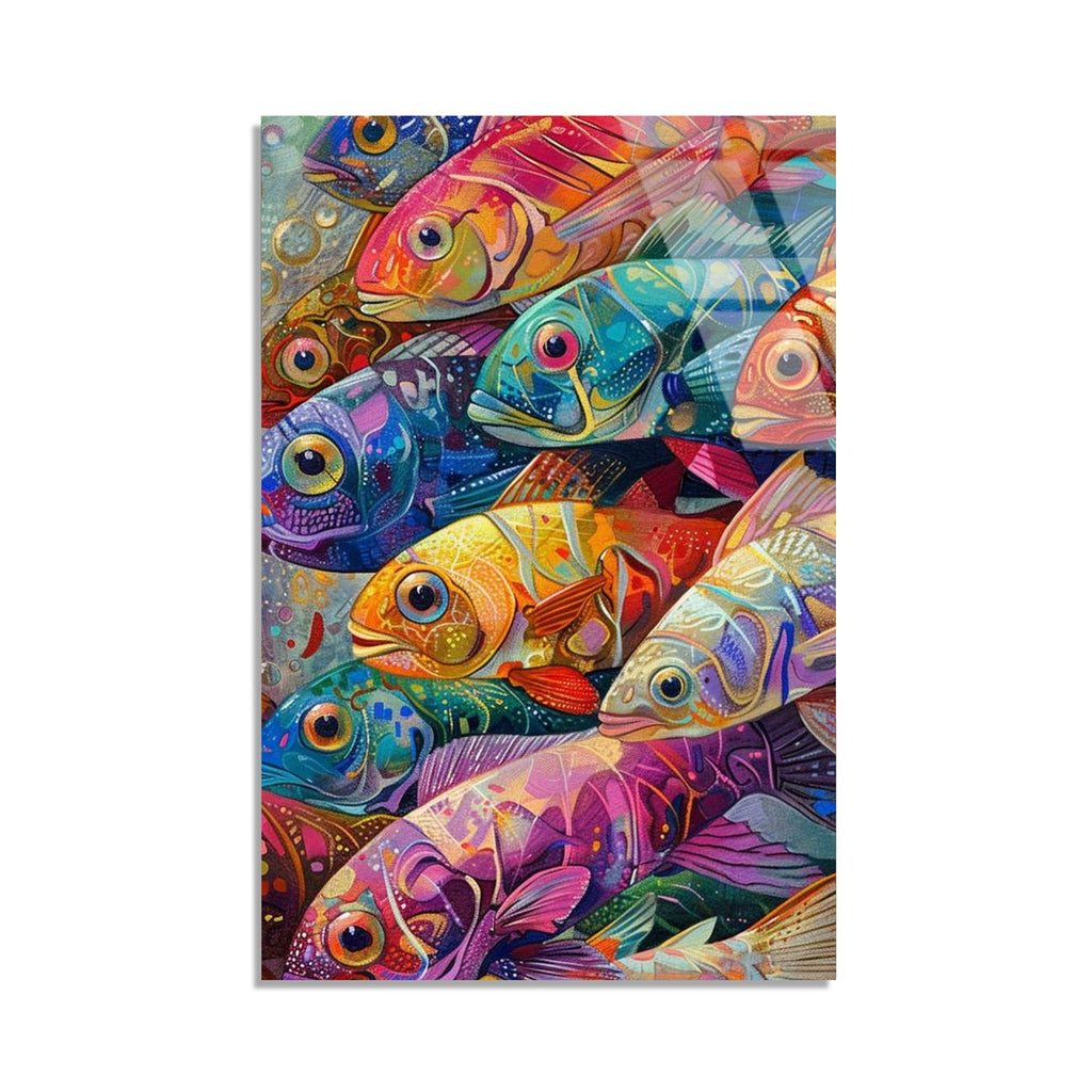 Renkli Baliklar Deseni Cam Tablo