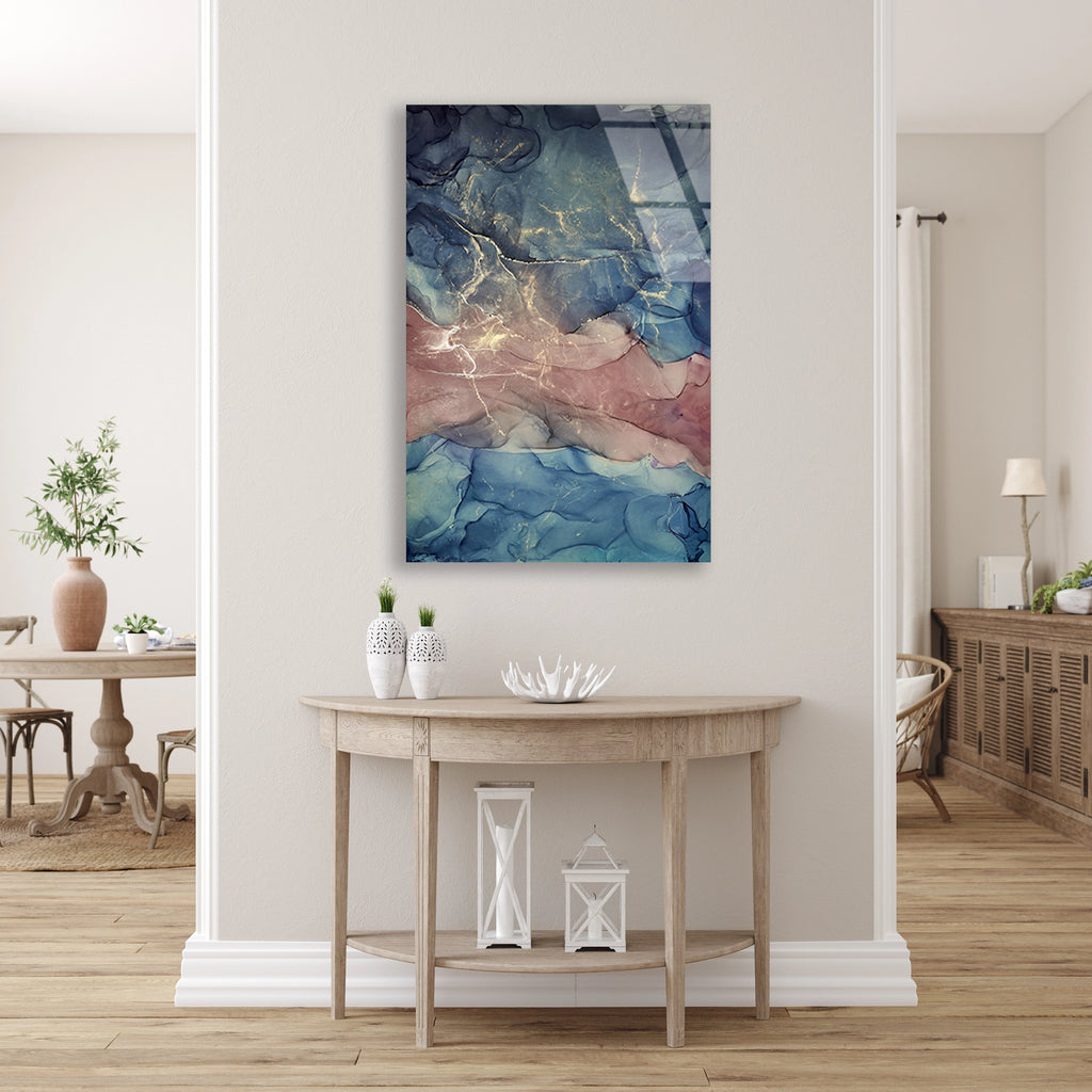 Renkli Soyut Mermer Cam Tablo