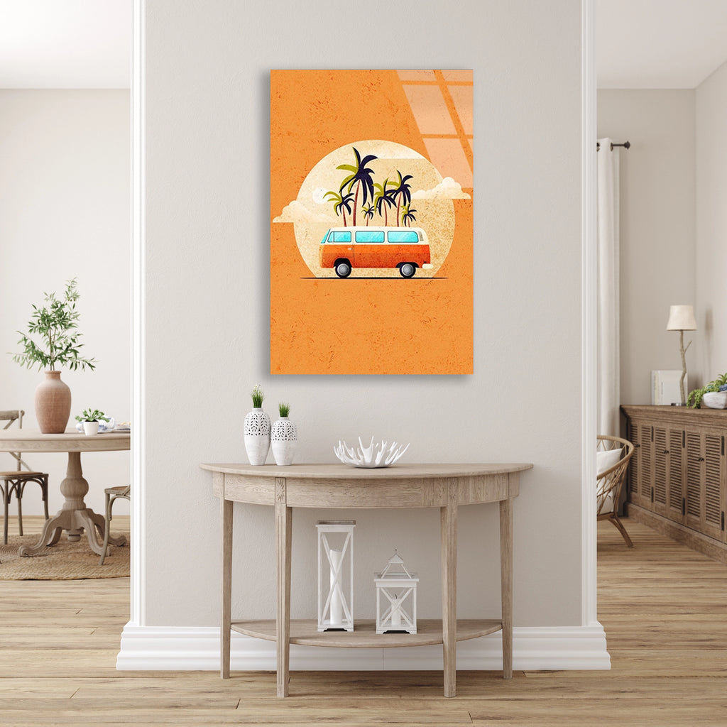 Retro Minibus Palmiye Cam Tablo