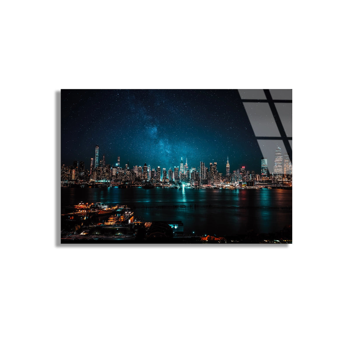 Sahil Şehri Gece Cam Tablo