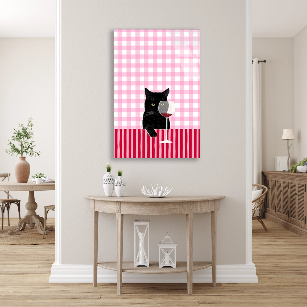 Sarapli Siyah Kedi Cam Tablo