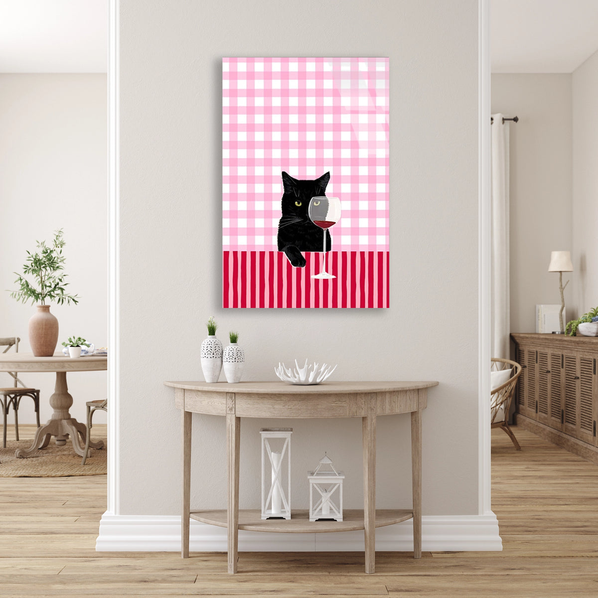 Sarapli Siyah Kedi Cam Tablo