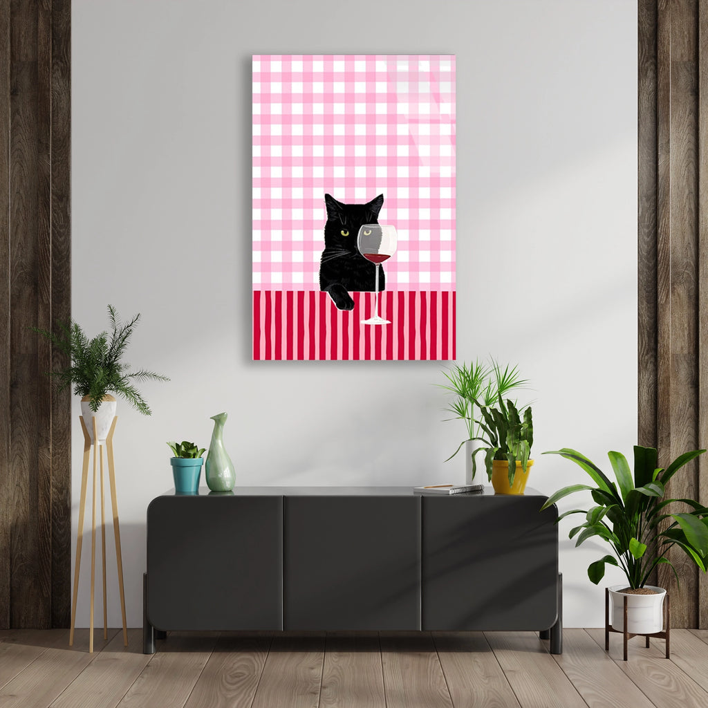 Sarapli Siyah Kedi Cam Tablo