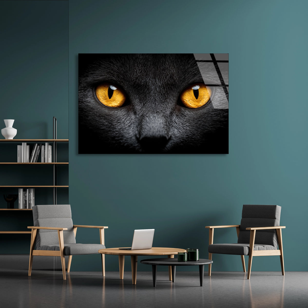 Sarı Gözlü Kedi Cam Tablo