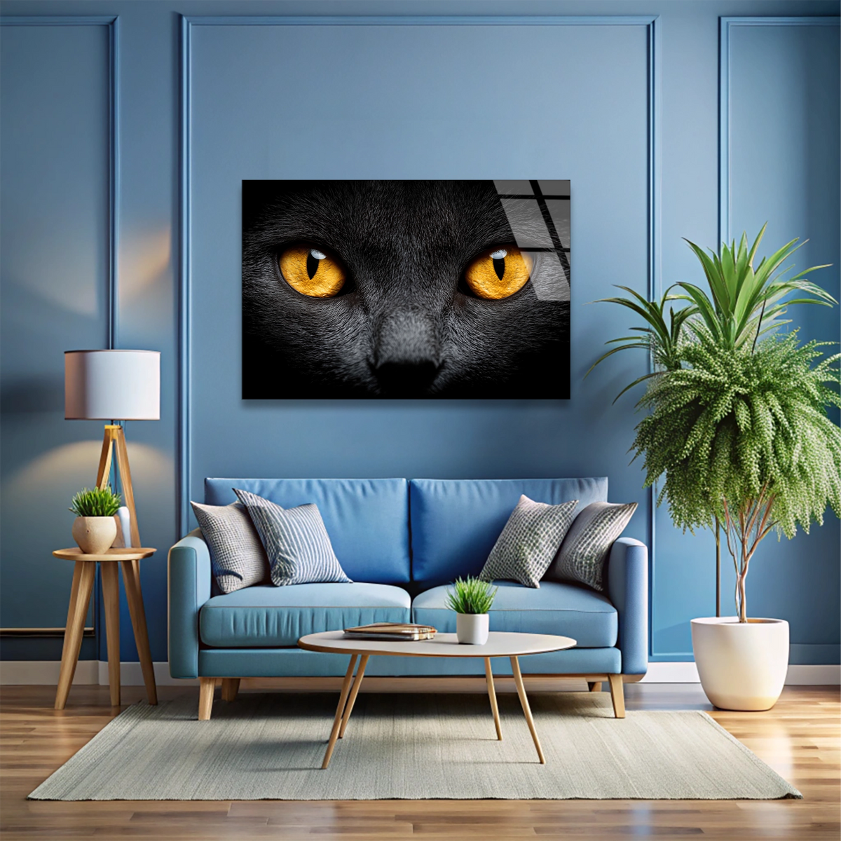 Sarı Gözlü Kedi Cam Tablo