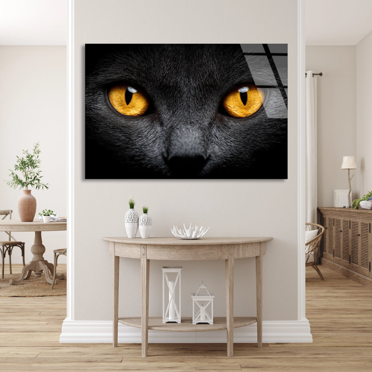 Sarı Gözlü Kedi Cam Tablo