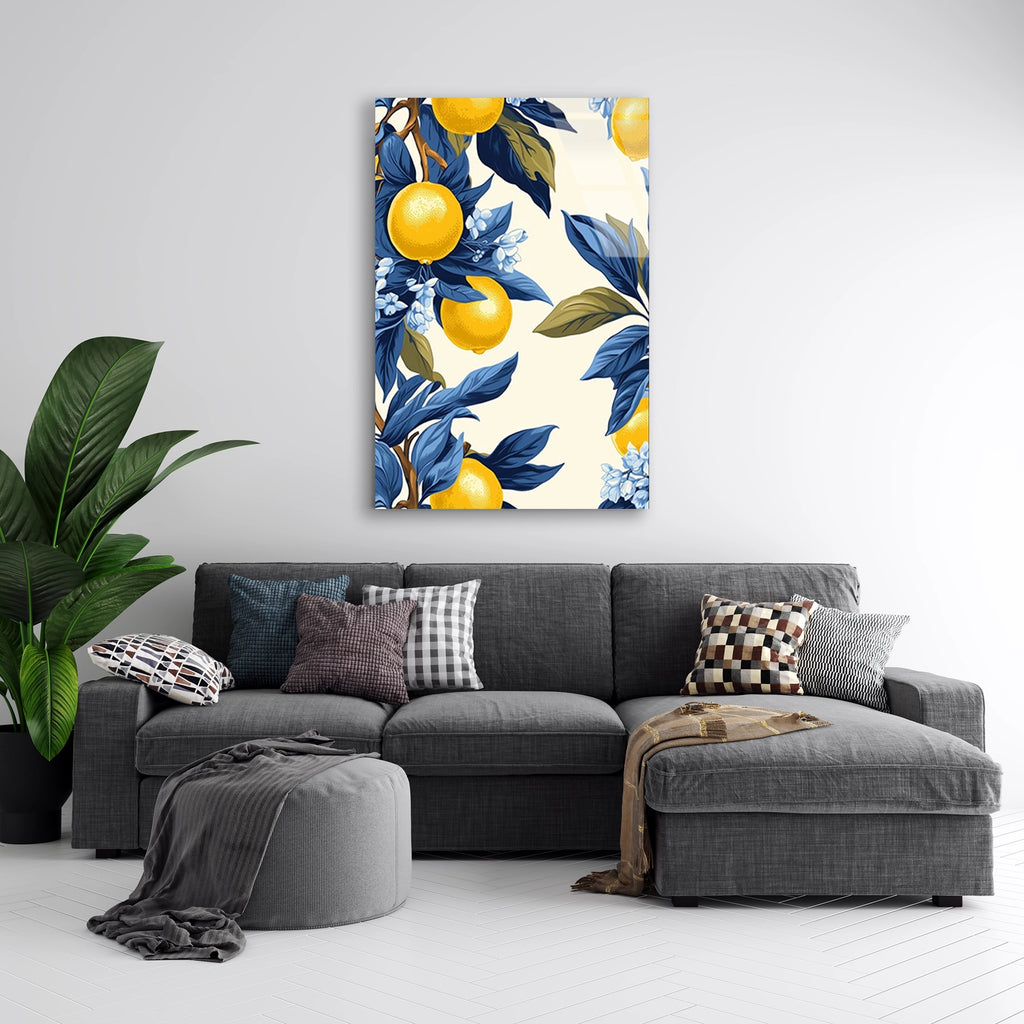 Sari Limon Dallar Deseni Cam Tablo