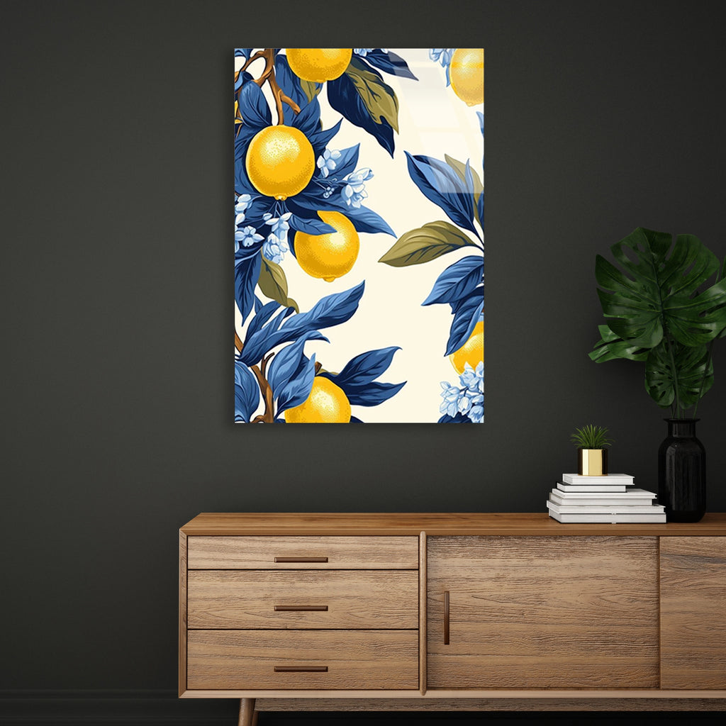 Sari Limon Dallar Deseni Cam Tablo