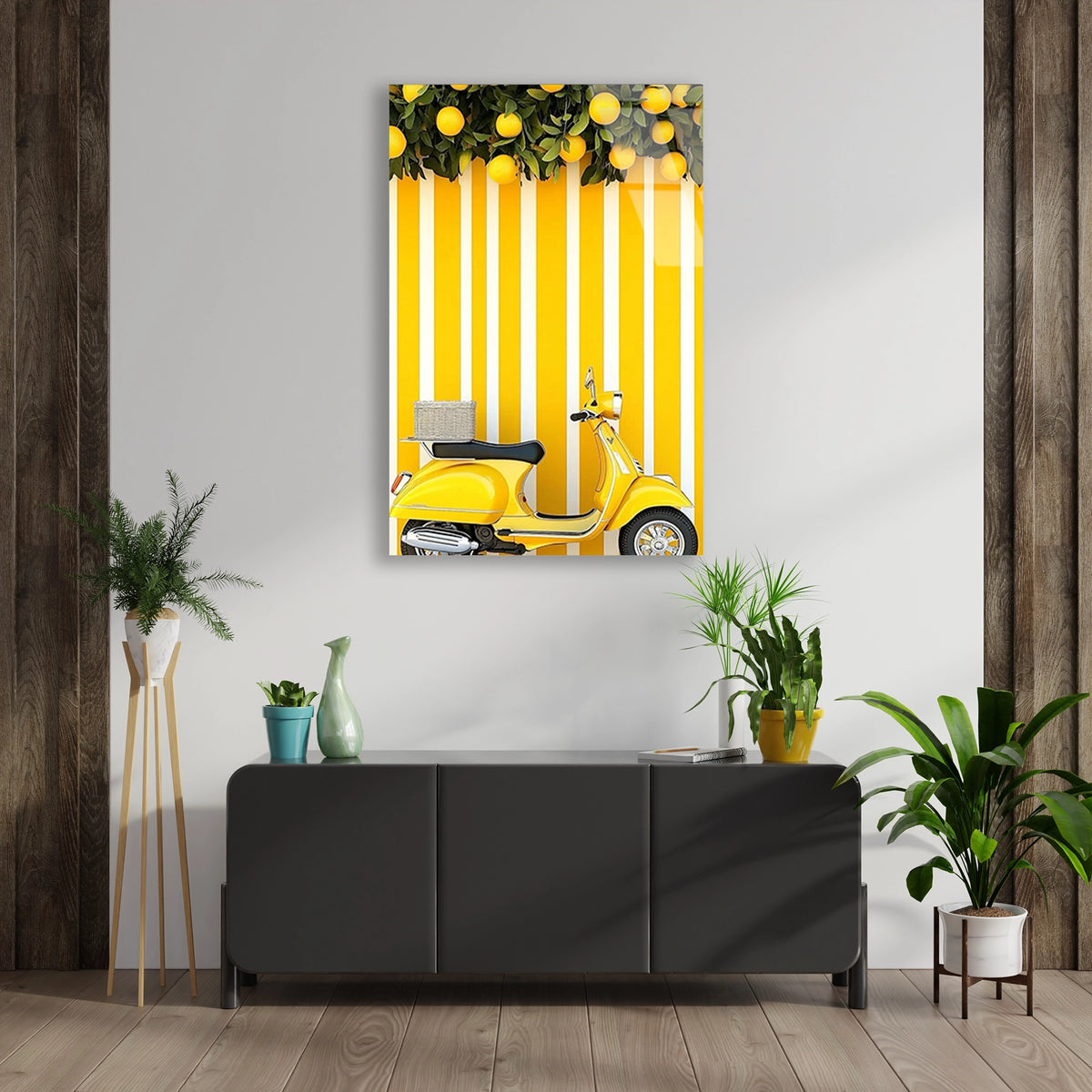 Sari Vespa Motosiklet Limon Cam Tablo