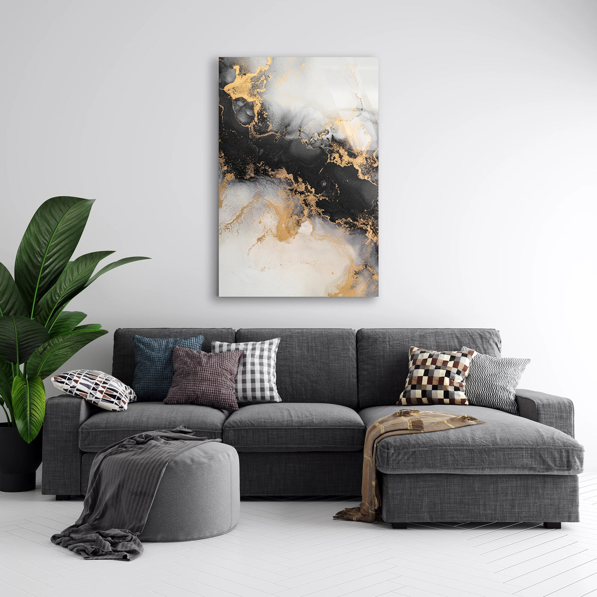 Siyah Altın Mermer Cam Tablo