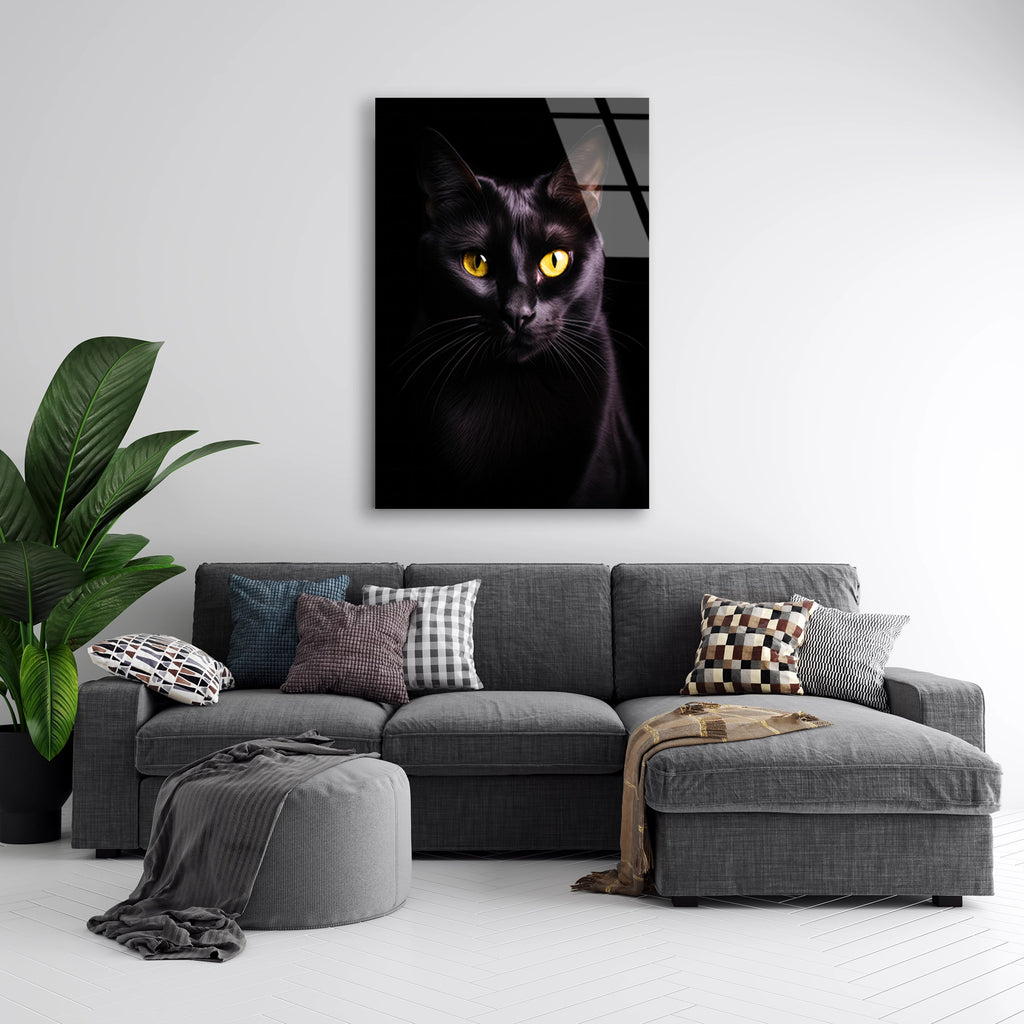Siyah Kedi Cam Tablo – Hayvan Duvar Dekoru - DEG0930
