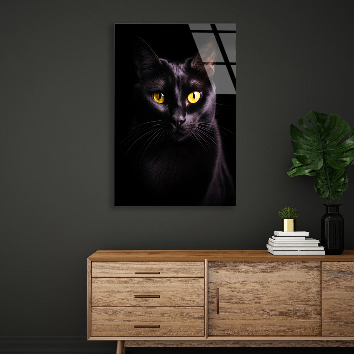 Siyah Kedi Cam Tablo – Hayvan Duvar Dekoru - DEG0930