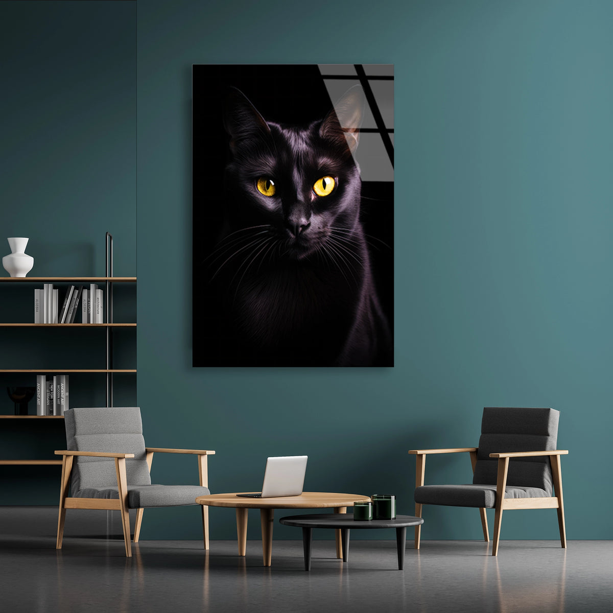 Siyah Kedi Cam Tablo – Hayvan Duvar Dekoru - DEG0930
