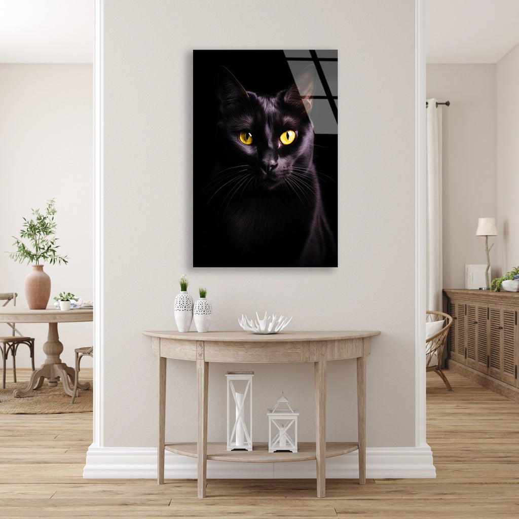 Siyah Kedi Cam Tablo – Hayvan Duvar Dekoru - DEG0930