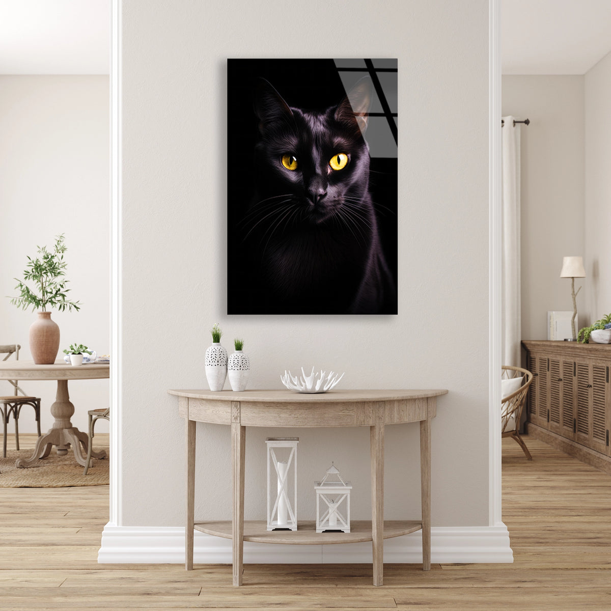 Siyah Kedi Cam Tablo – Hayvan Duvar Dekoru - DEG0930