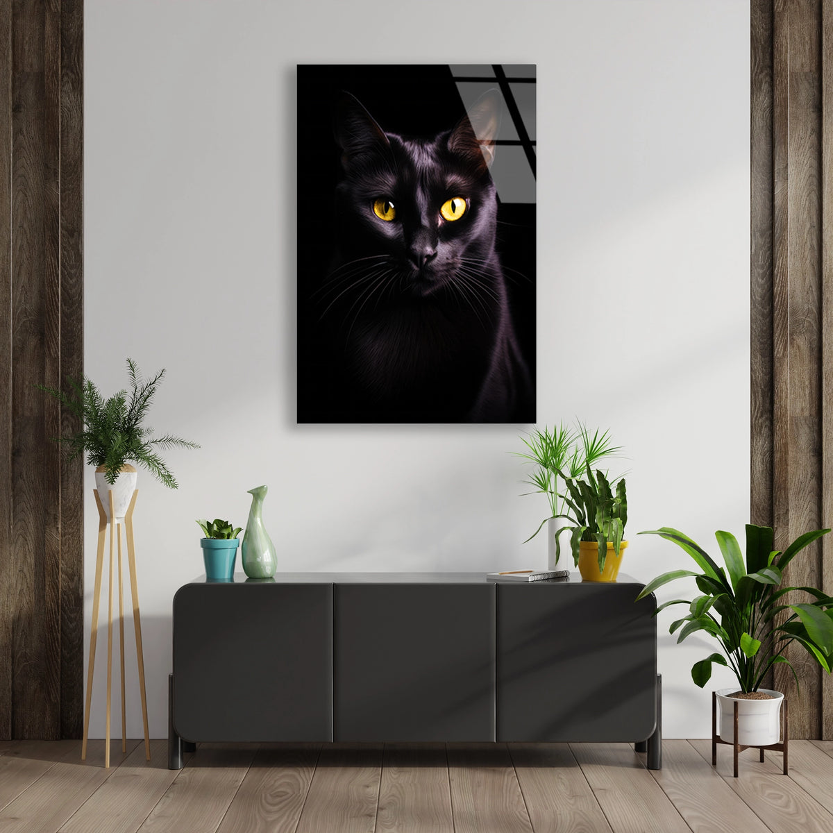 Siyah Kedi Cam Tablo – Hayvan Duvar Dekoru - DEG0930