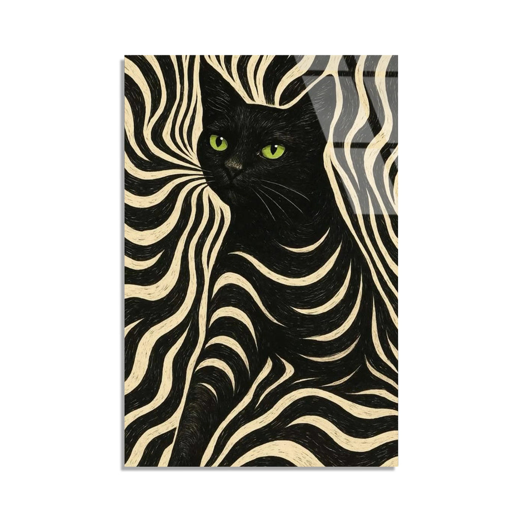 Siyah Kedi Deseni Cam Tablo