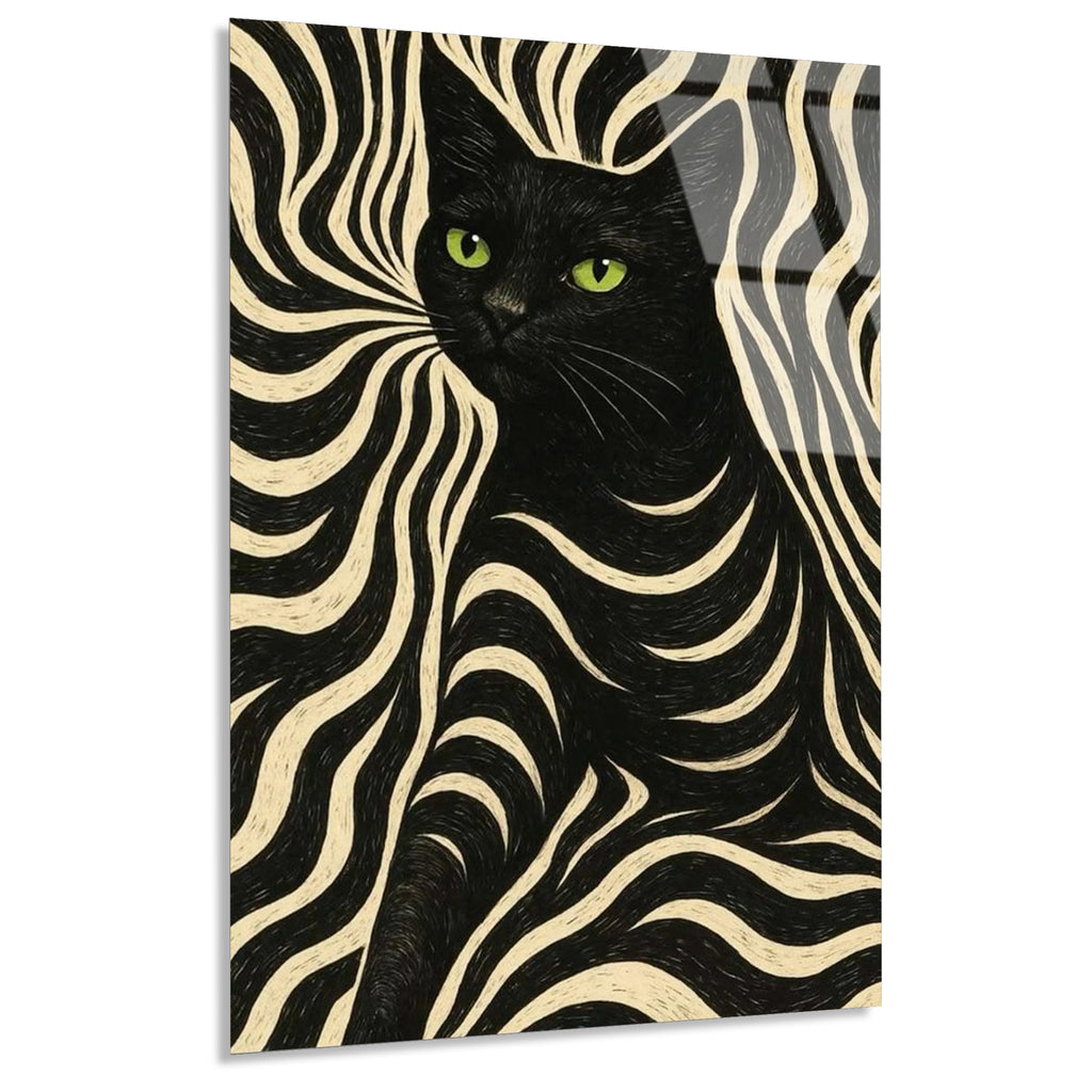 Siyah Kedi Deseni Cam Tablo