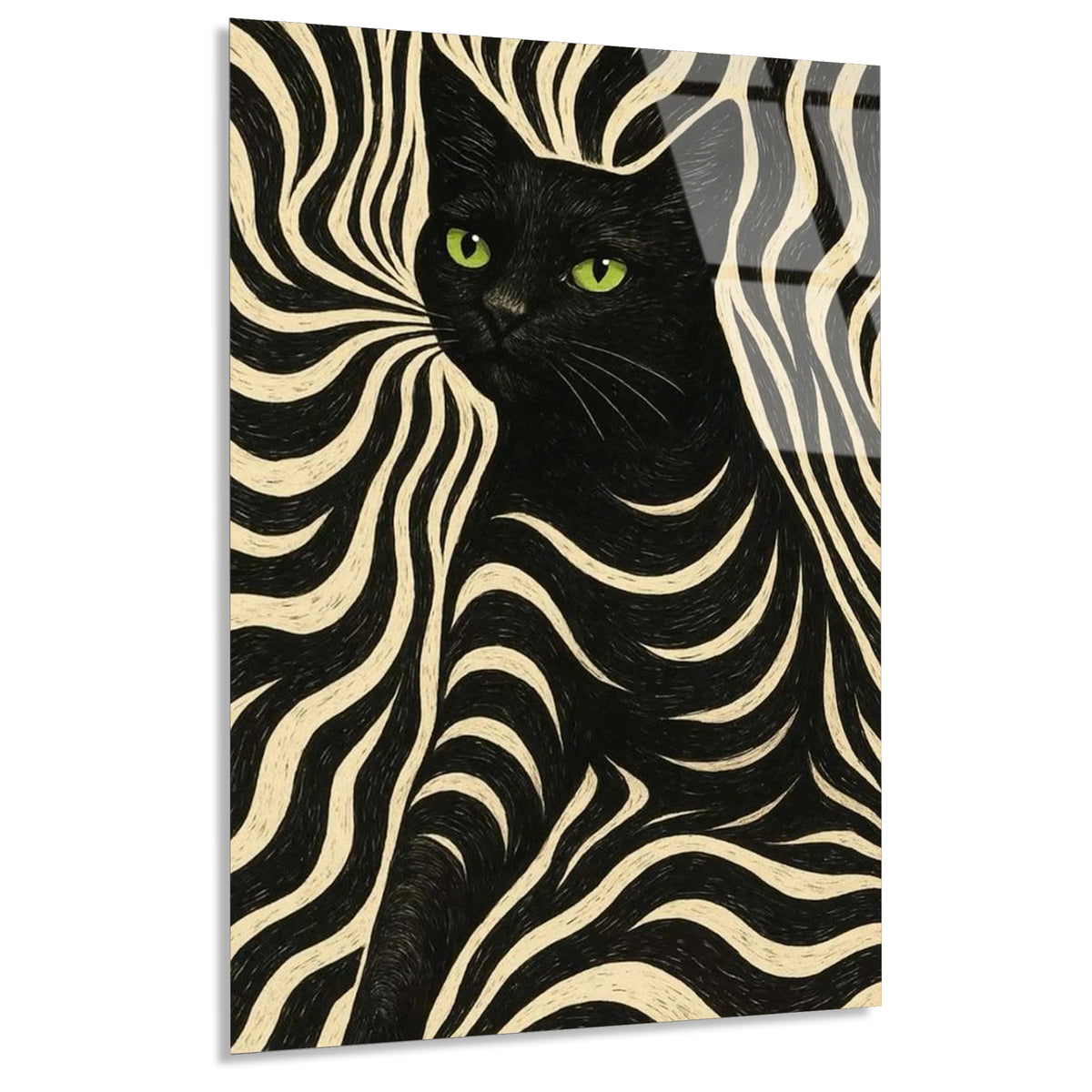 Siyah Kedi Deseni Cam Tablo