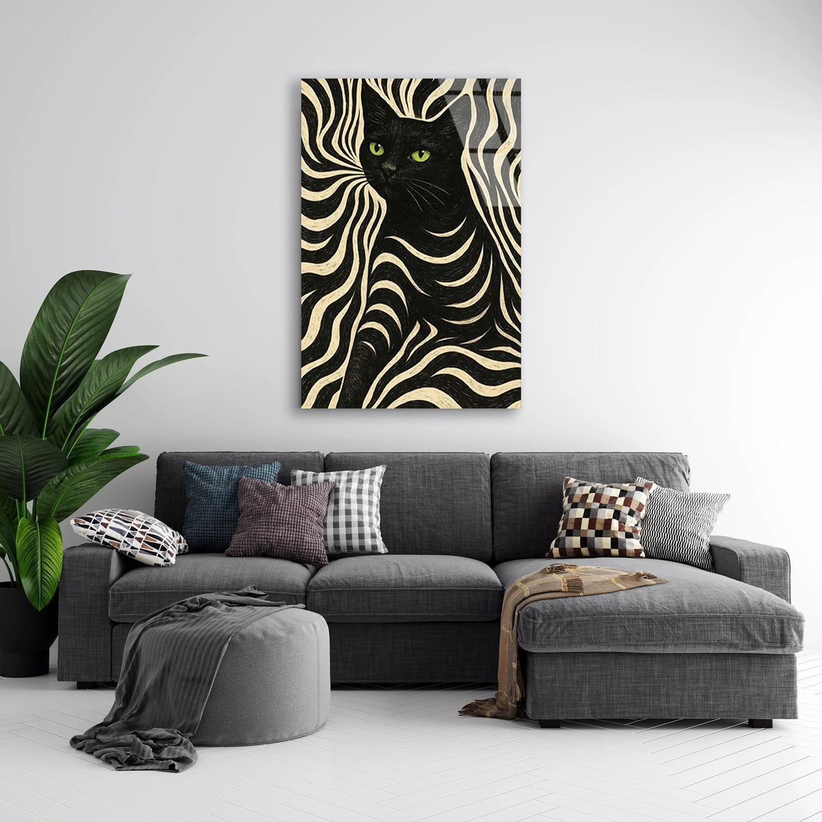 Siyah Kedi Deseni Cam Tablo