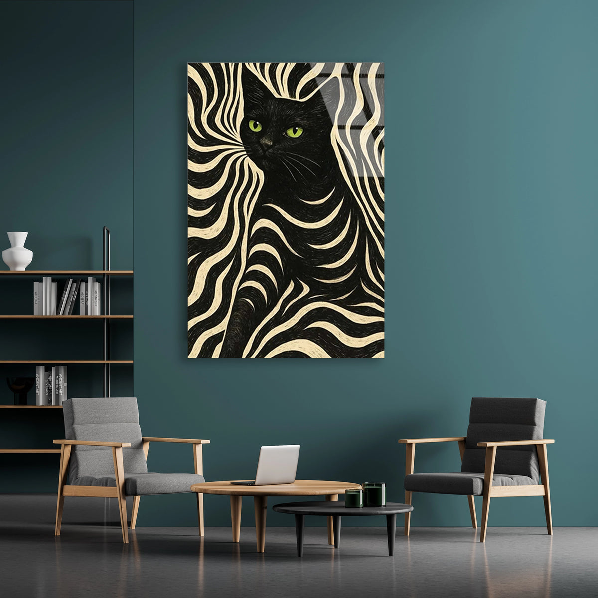 Siyah Kedi Deseni Cam Tablo