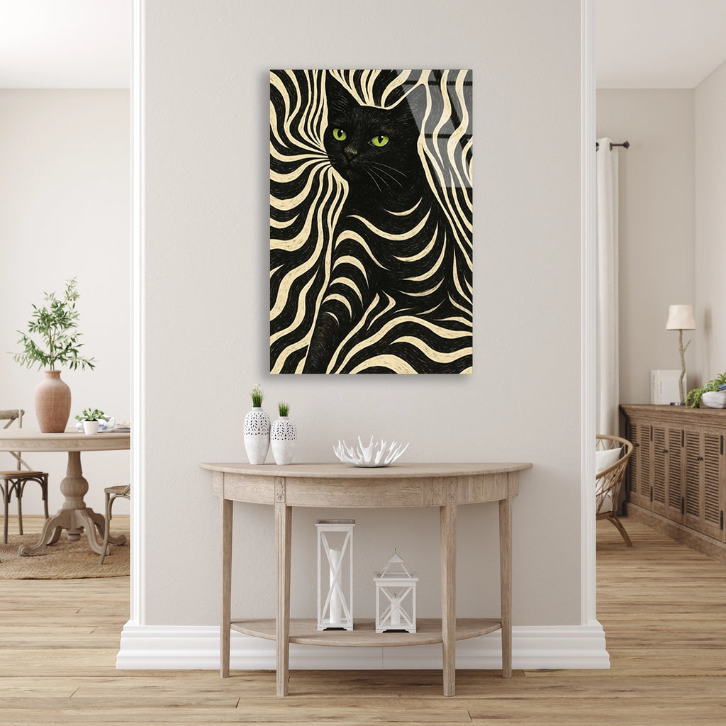 Siyah Kedi Deseni Cam Tablo