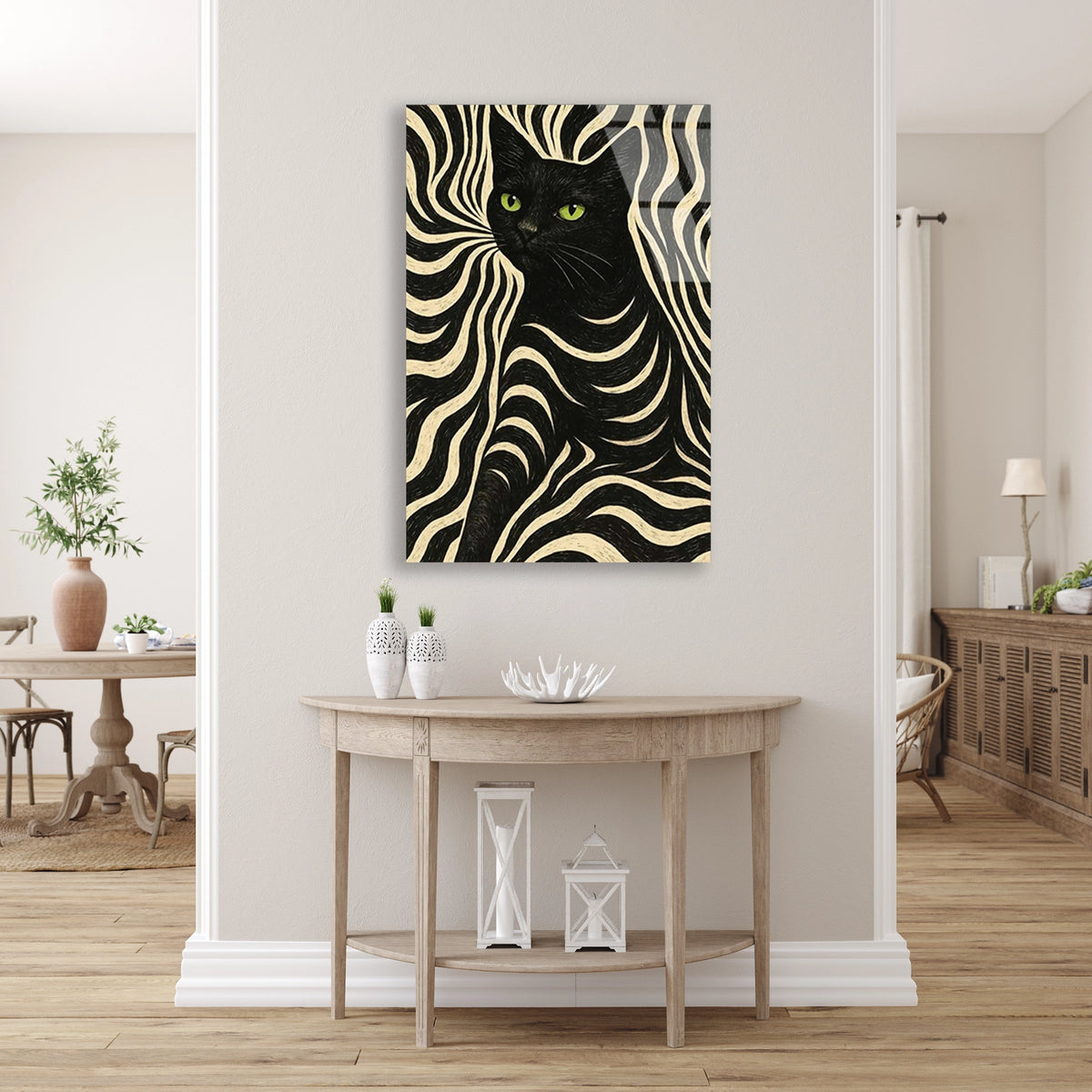 Siyah Kedi Deseni Cam Tablo