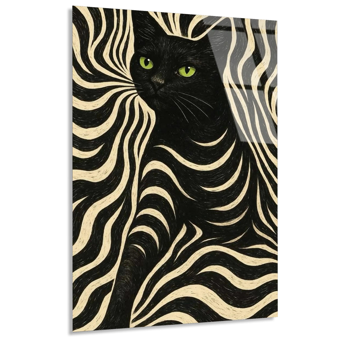 Siyah Kedi Zebra Deseni Cam Tablo