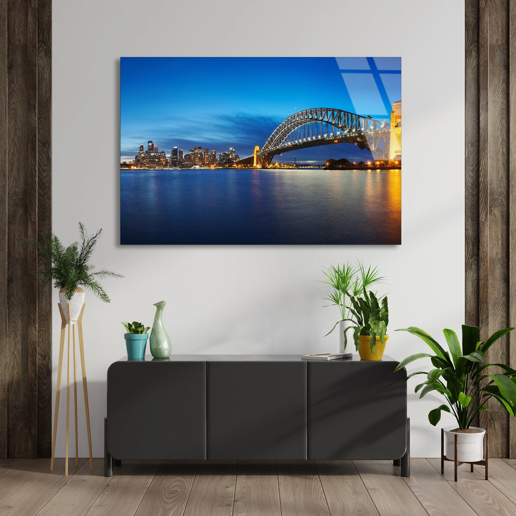 Sydney Köprüsü Gece Cam Tablo