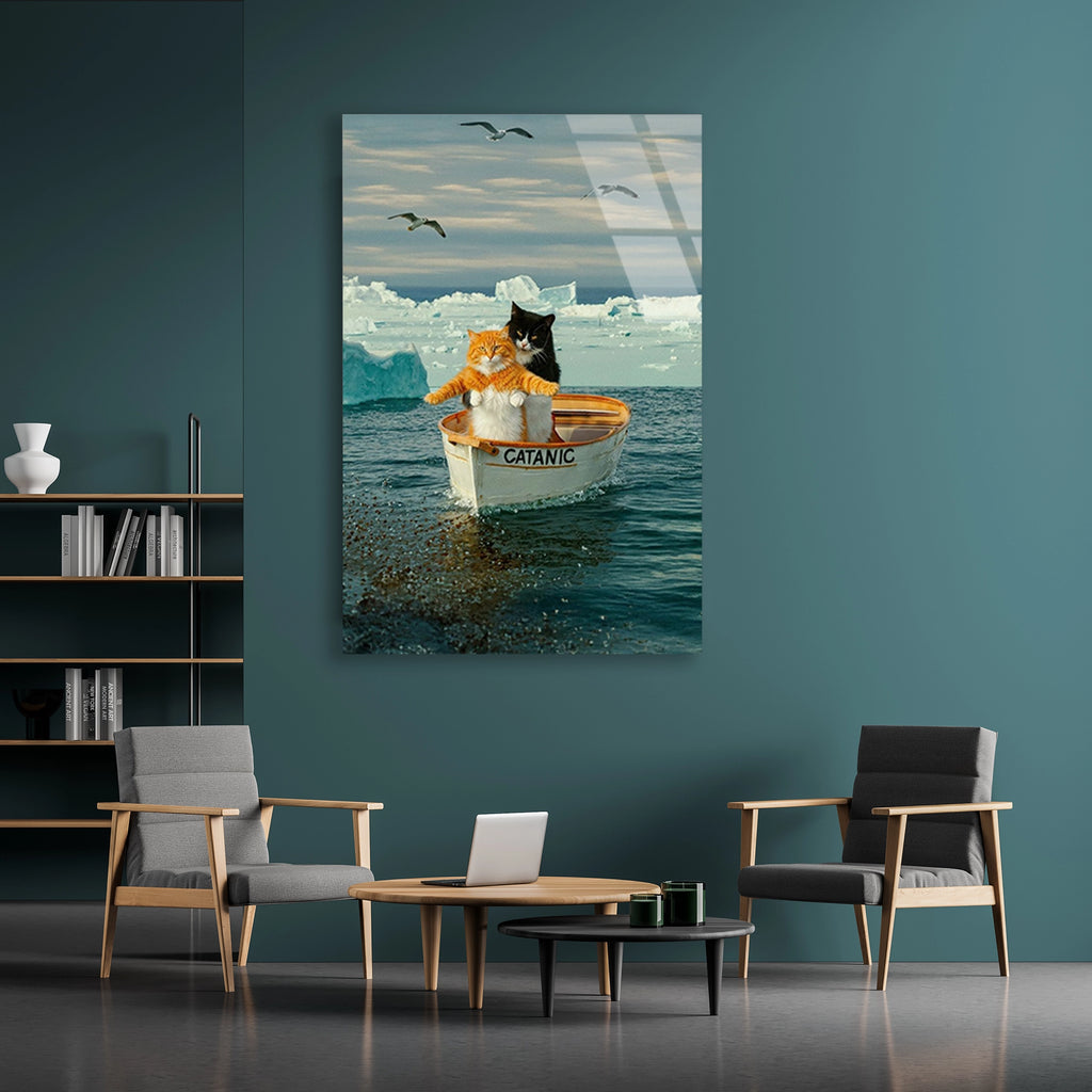 Teknede Kediler Deniz Cam Tablo