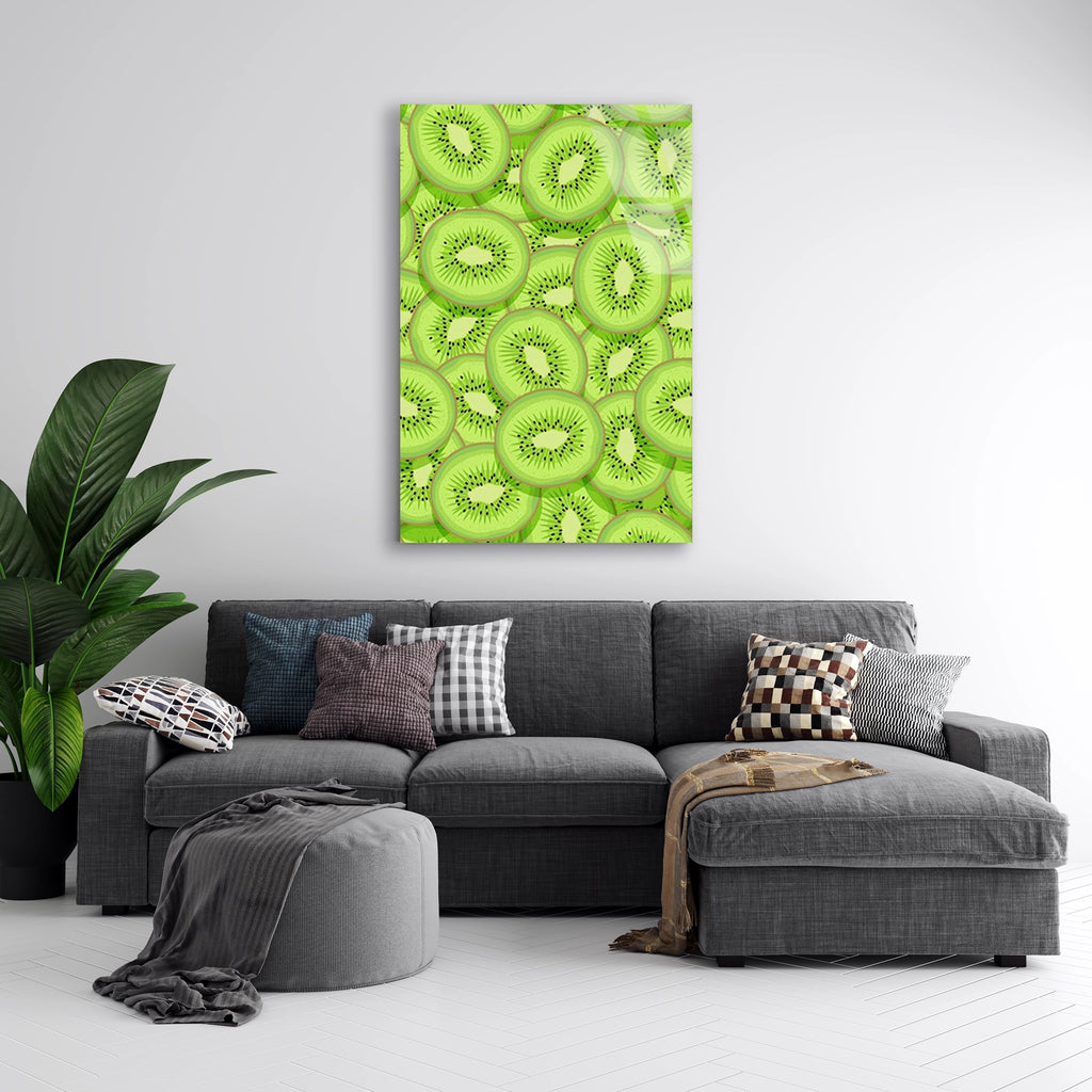 Yesil Kivi Dilimleri Deseni Cam Tablo