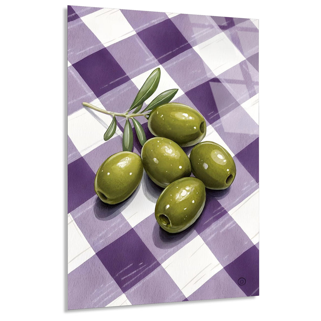 Yesil Zeytinler Kareli Ortu Cam Tablo