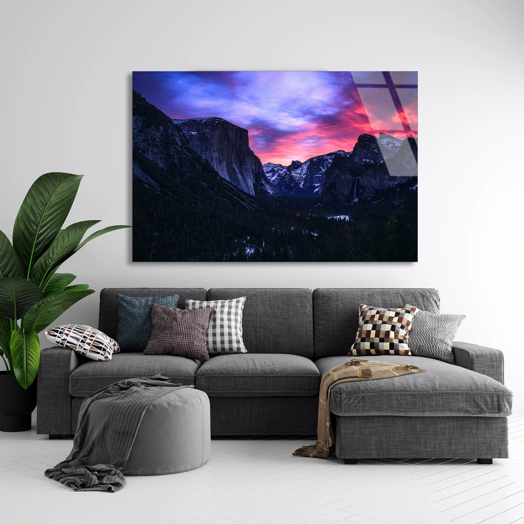 Yosemite Dağ Manzarası Cam Tablo