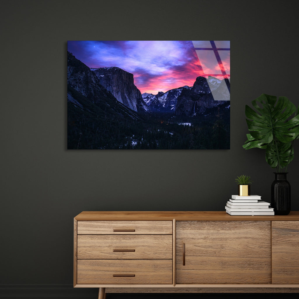 Yosemite Dağ Manzarası Cam Tablo