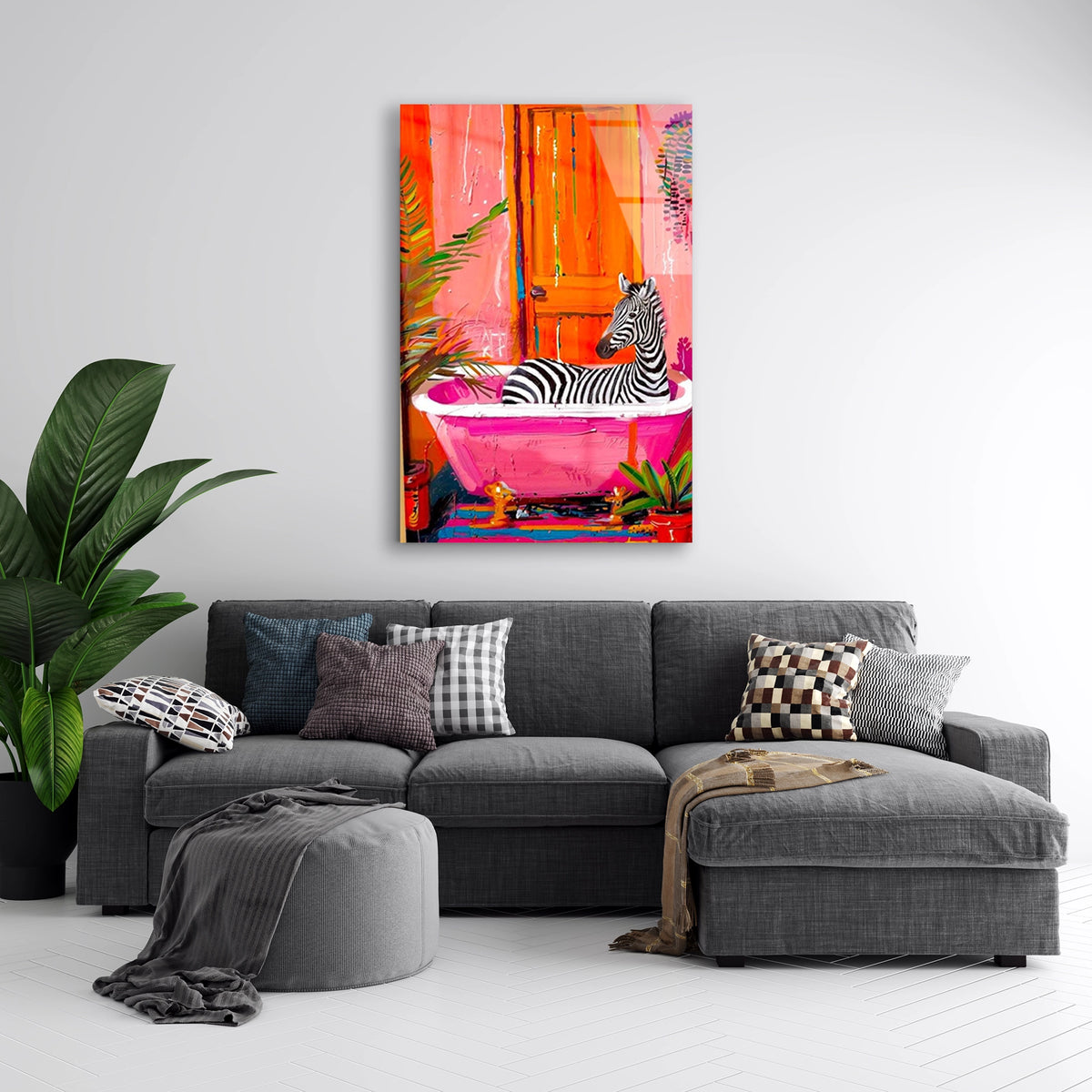 Zebra Pembe Kuvette Cam Tablo