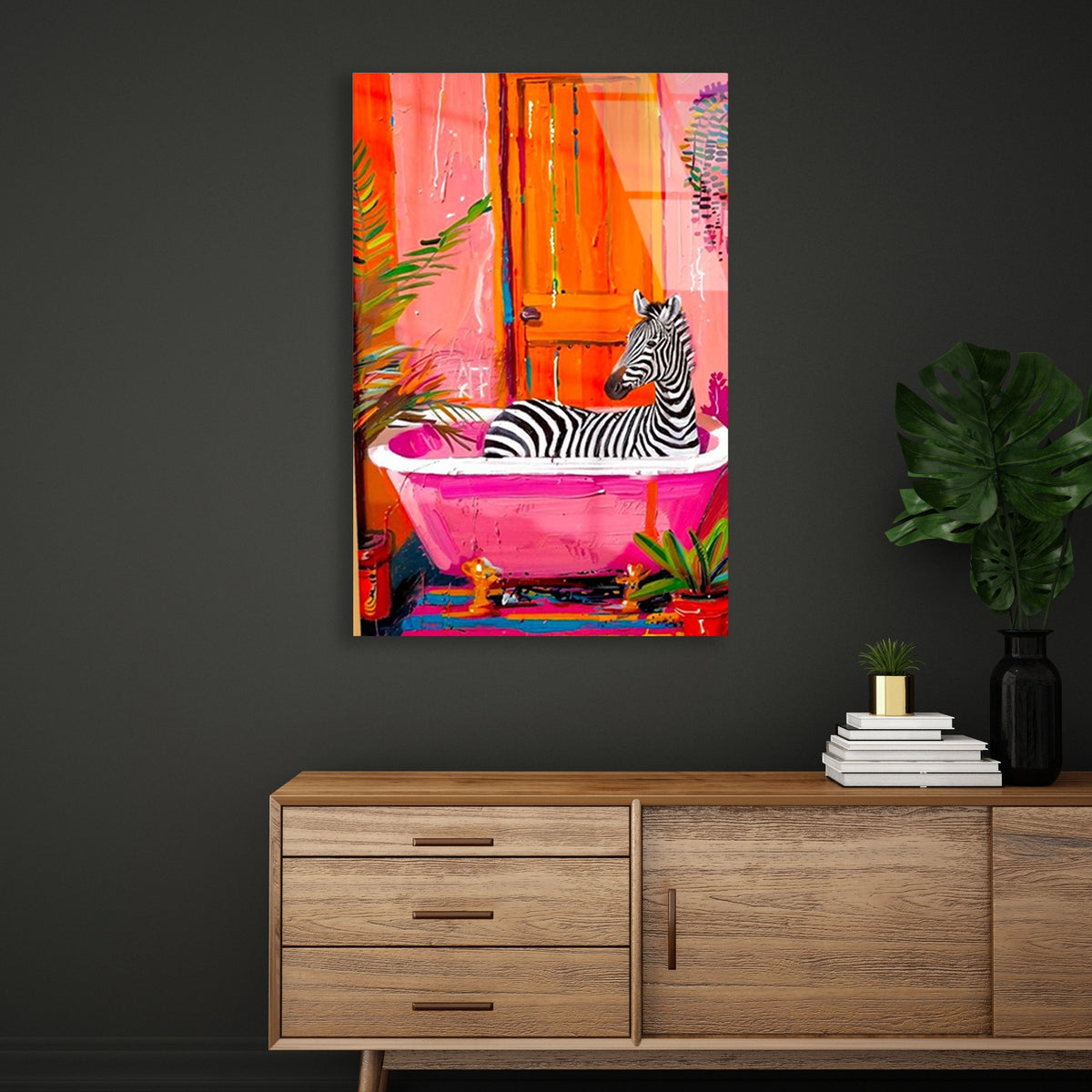 Zebra Pembe Kuvette Cam Tablo