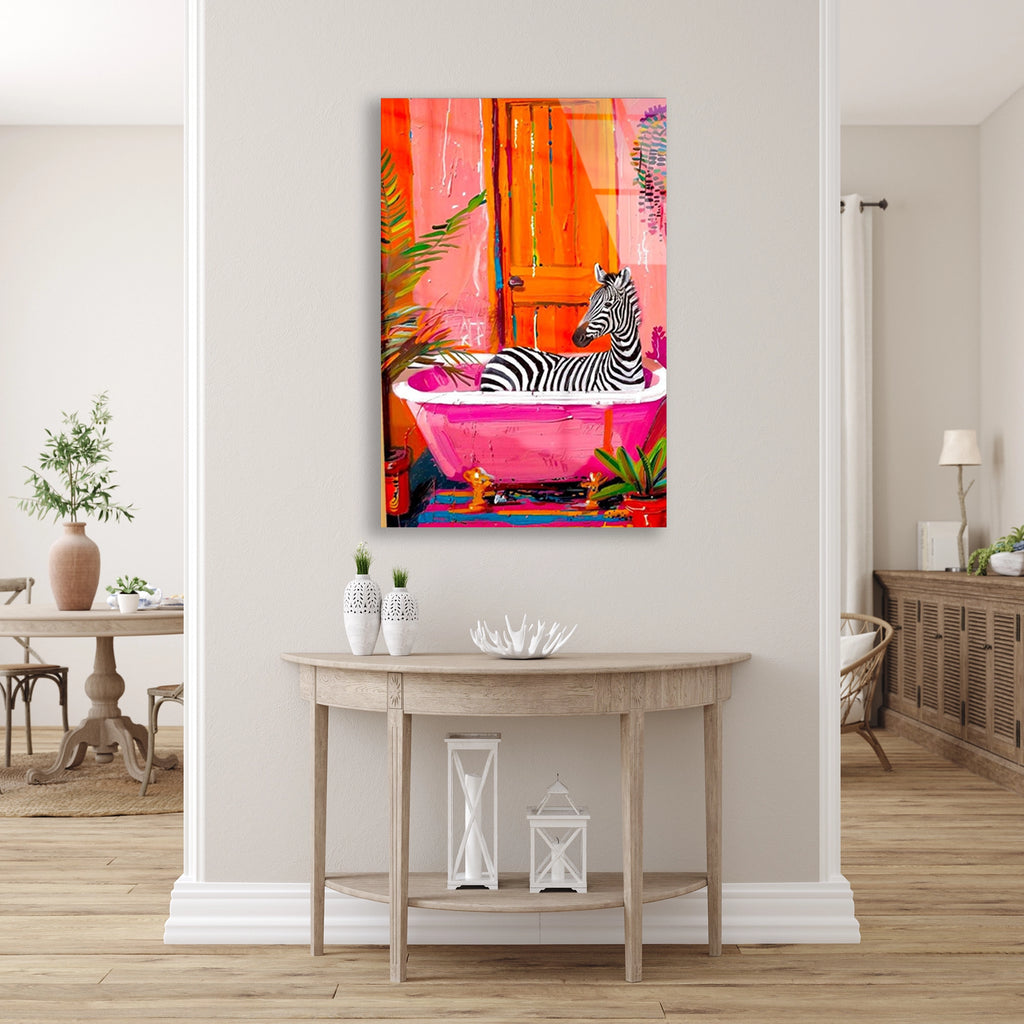 Zebra Pembe Kuvette Cam Tablo